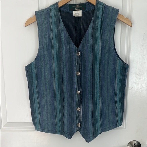 Orvis Tops - Orvis Vintage Tapestry Blue Striped  est with silver ornate buttons sz small